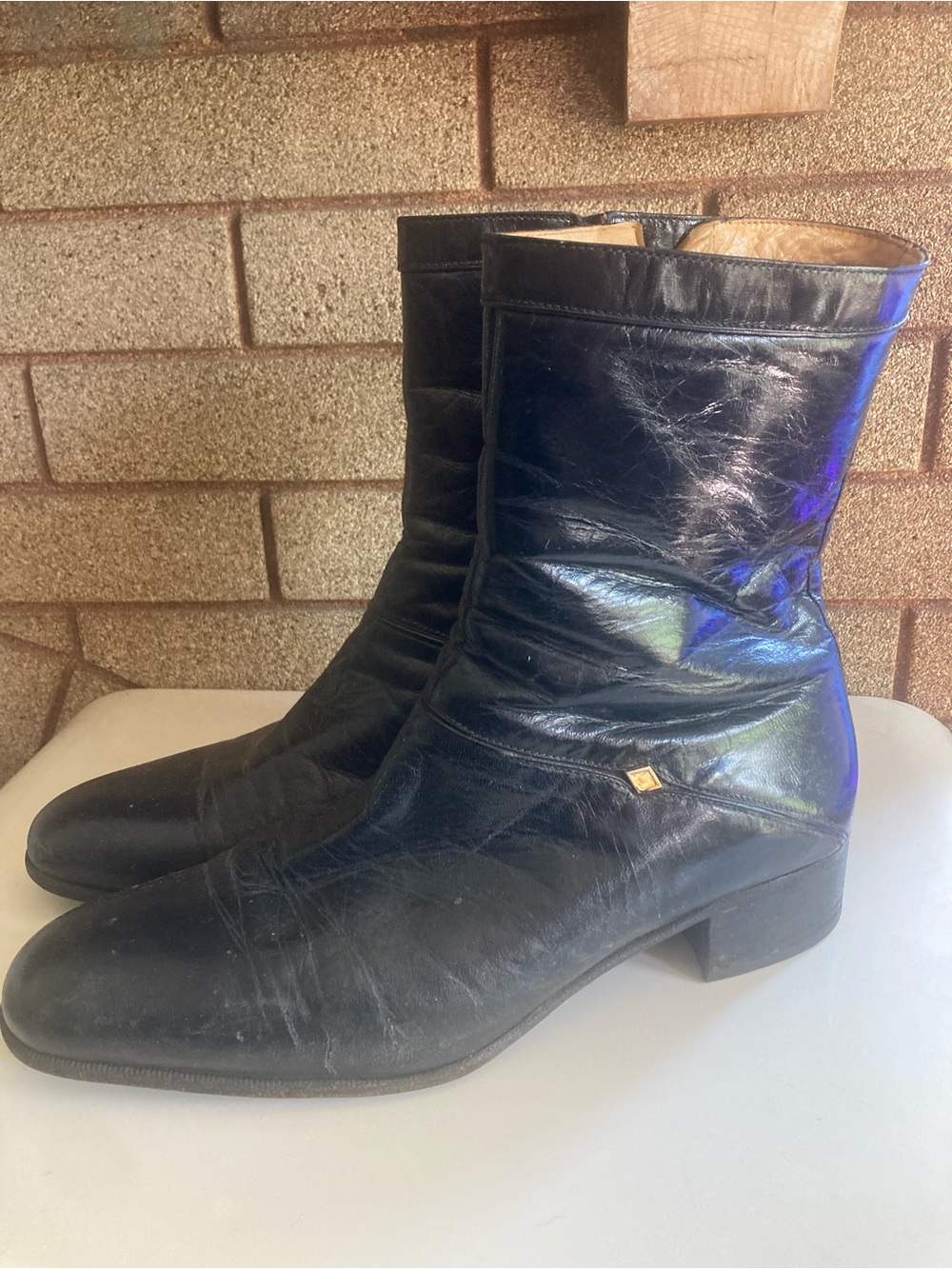 Vintage Black Leather Men's Ankle Boots Italian Size 11